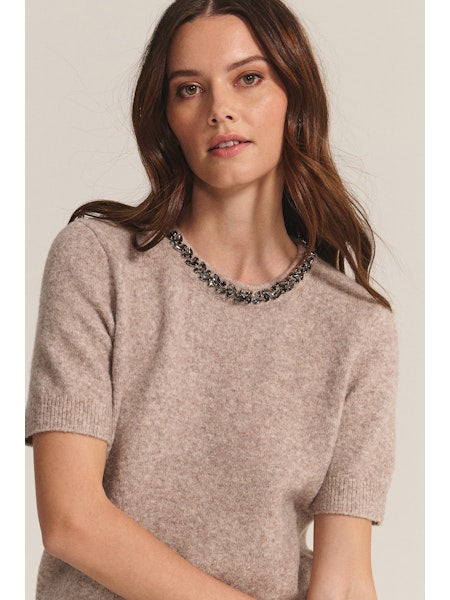 Vebriana Tan Jewel Collar Sweater