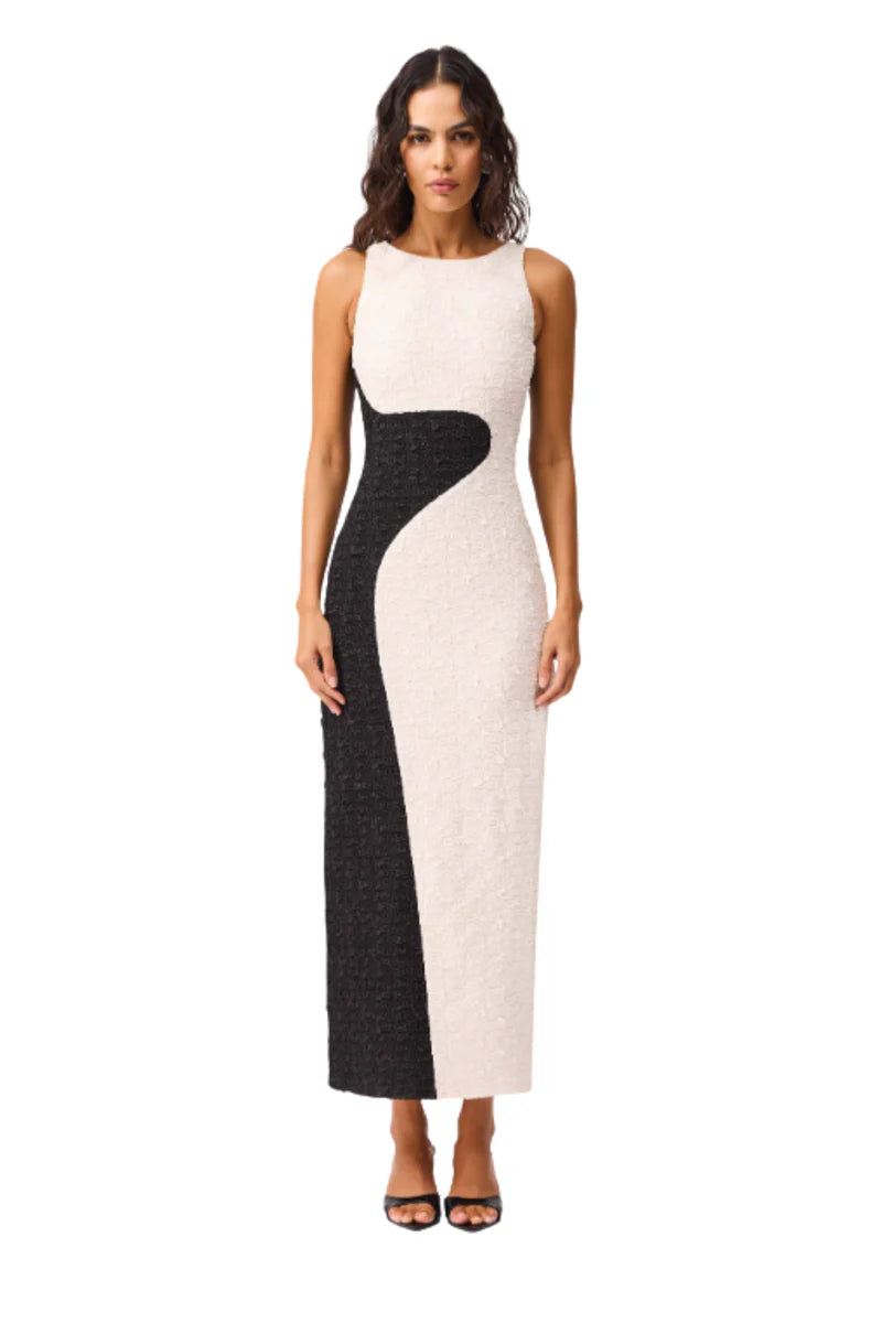 El2543 Black & White Midi Dress