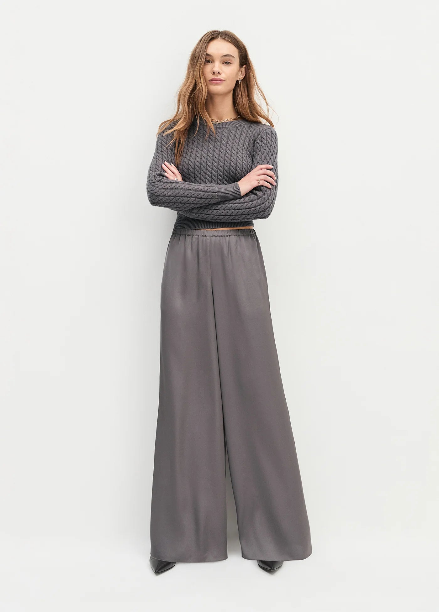 Fa8605 Grey Effortless Wide Leg Pant