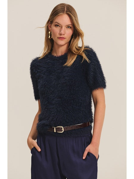 Vekit Navy Fuzzy Sweater Top