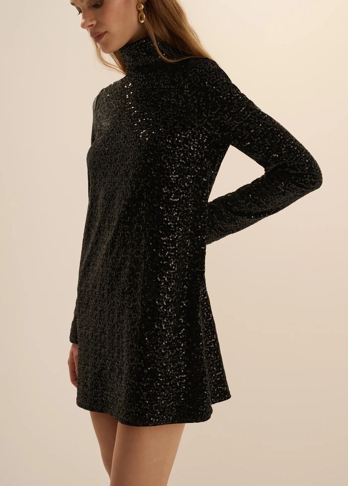 Fa4925 Black Sequin Mini Dress
