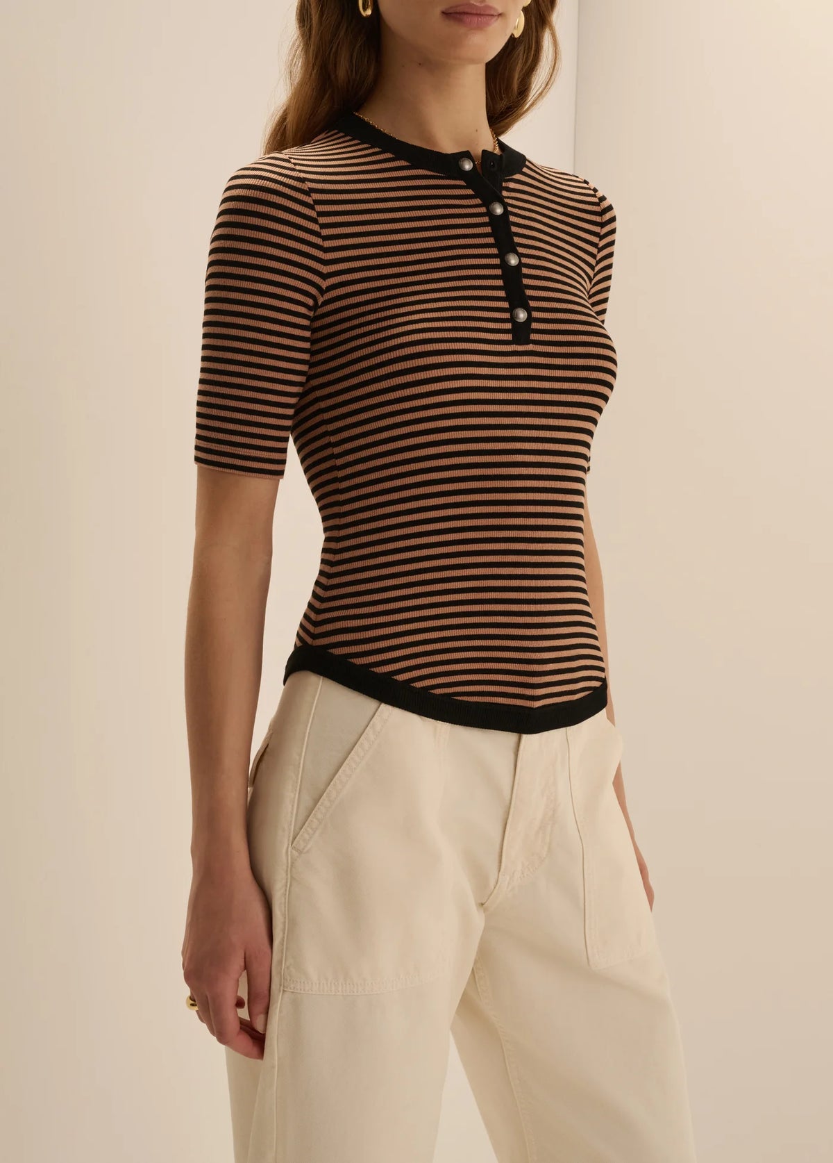 Fa3602 Striped Henley Top