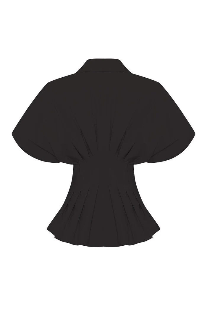 Ex5208 Pleated Waist Button Up Top