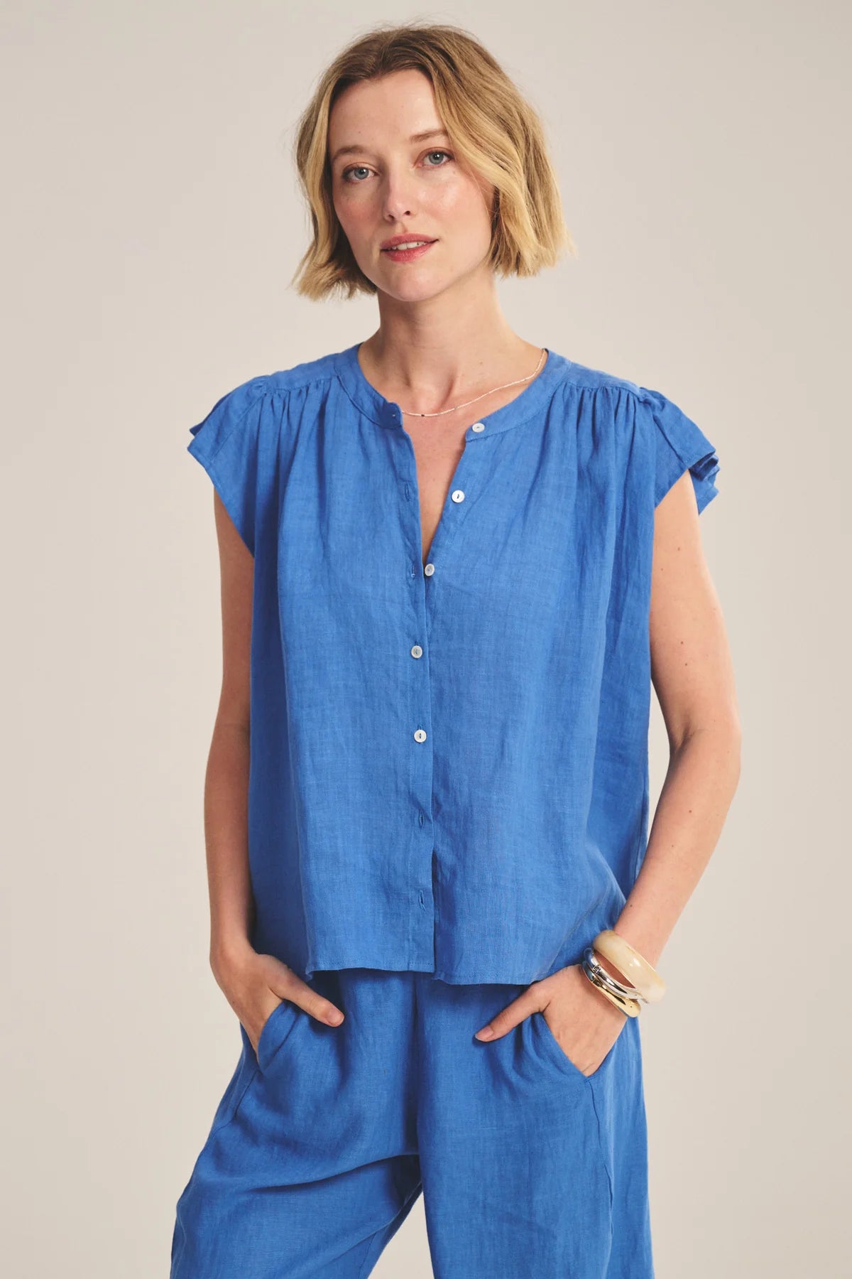 Vejaney Bluejay Linen Top