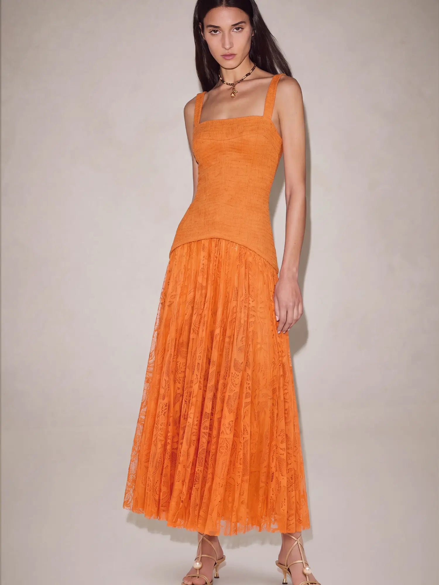 Al1092 Mireva Long Dress - Tangerine