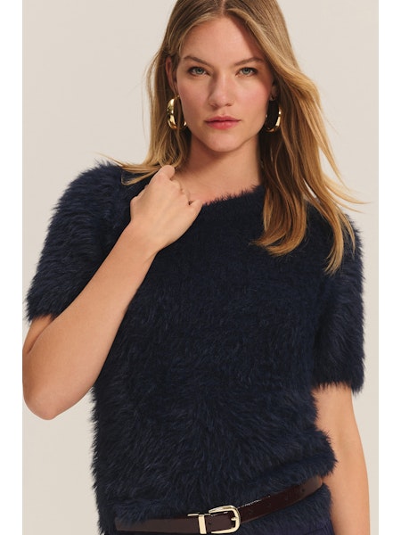 Vekit Navy Fuzzy Sweater Top