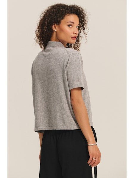 Vemerson Grey Rhinestone Polo Top