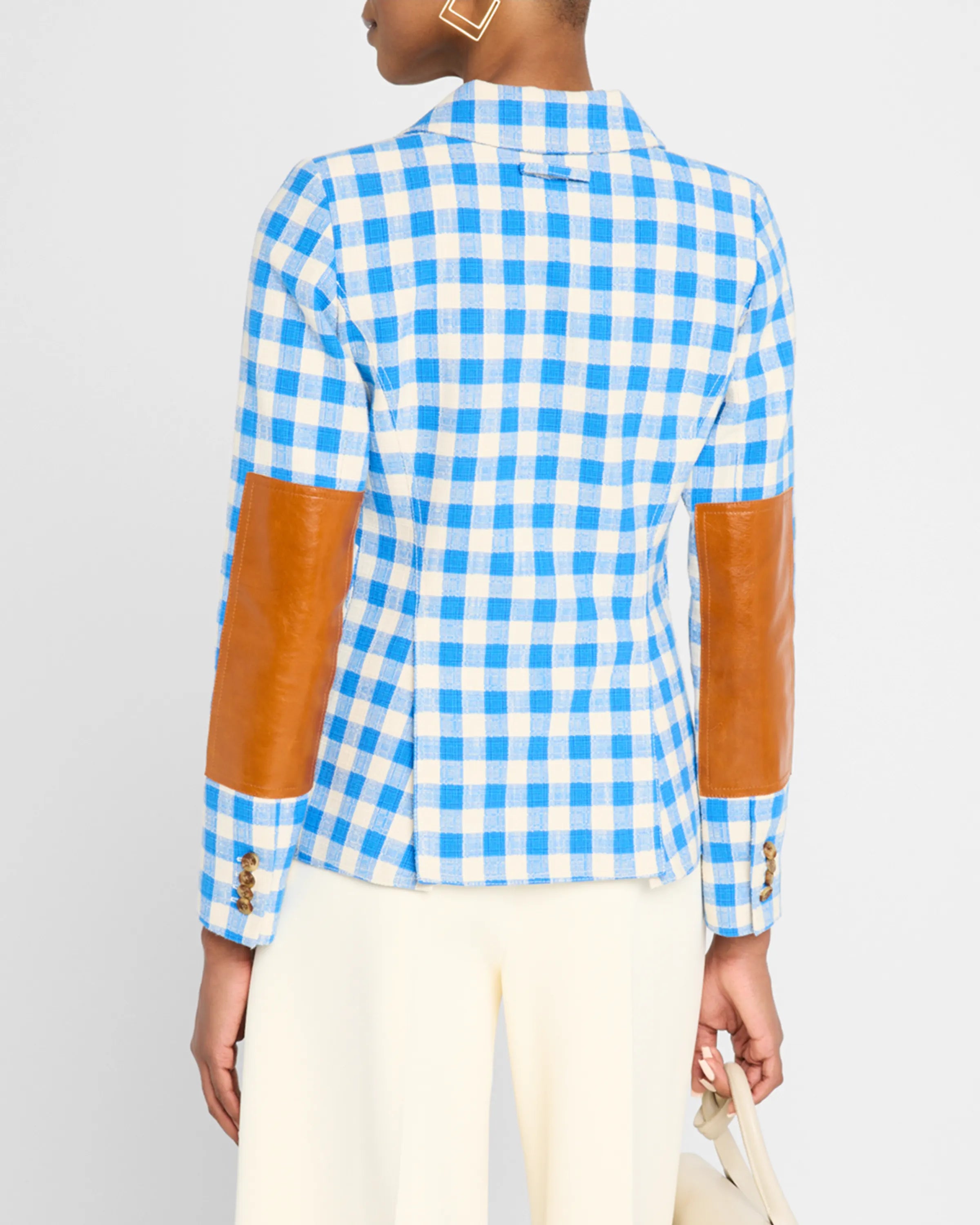 Sm117 Marine Check Blazer w/ Leather Patches