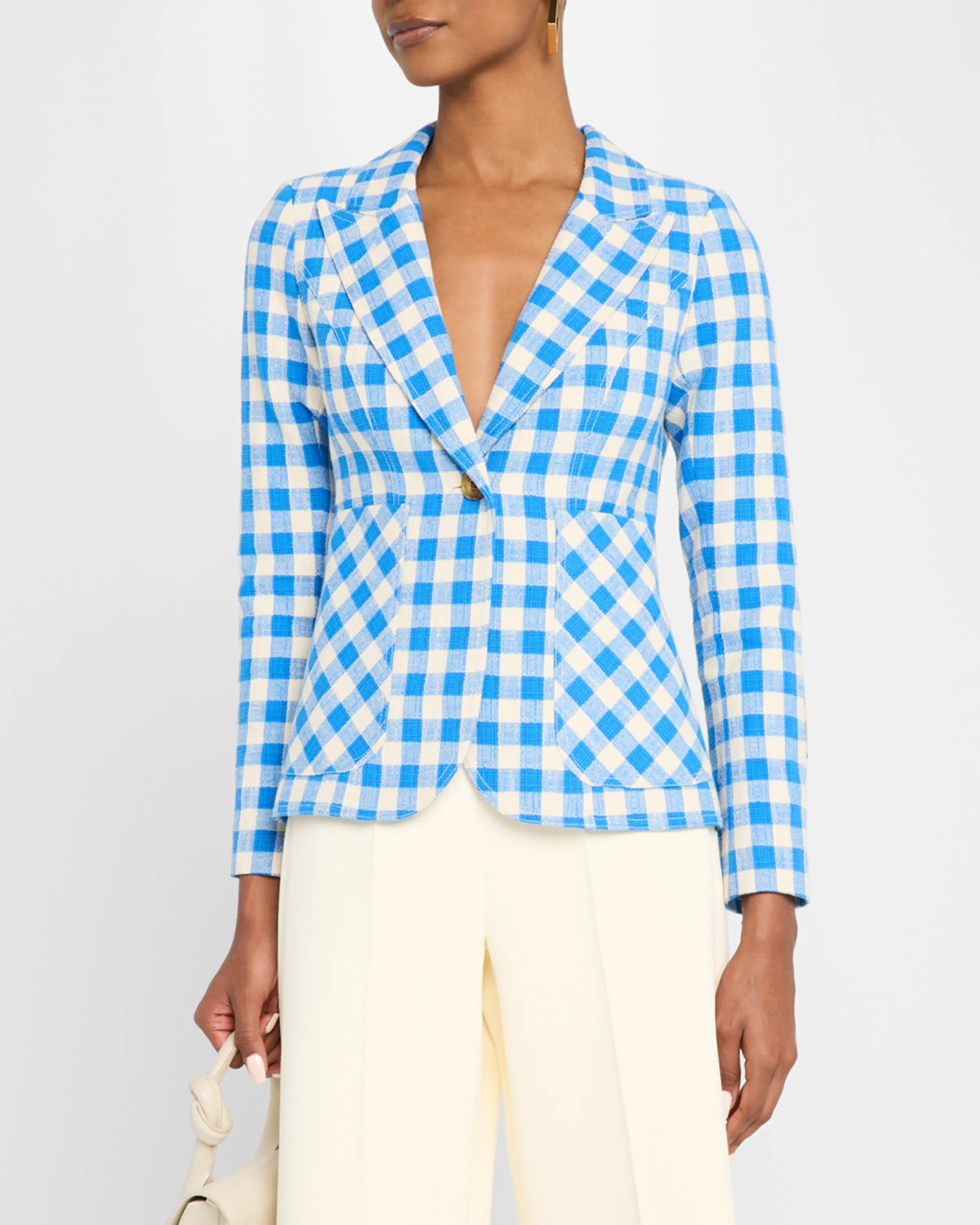Sm117 Marine Check Blazer w/ Leather Patches