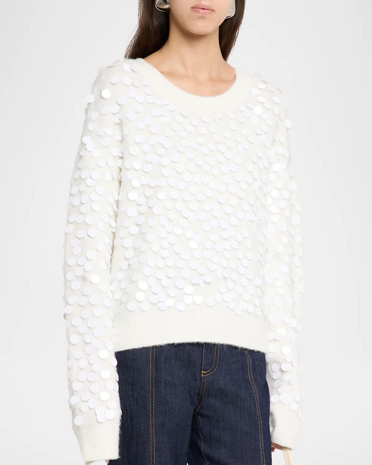 Ci1034b White Sequin Sweater