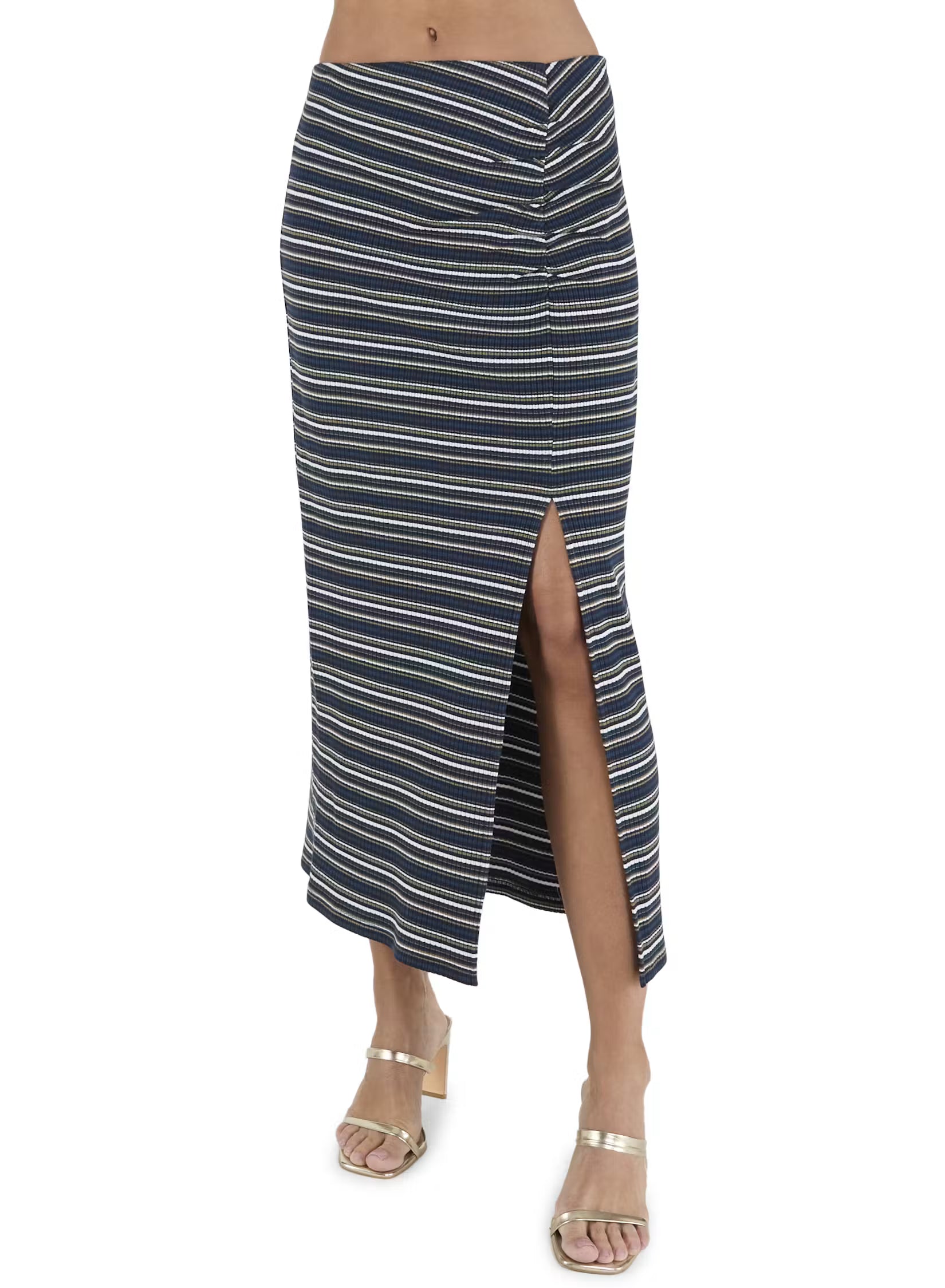Ra6004 Teal Striped Knit Skirt