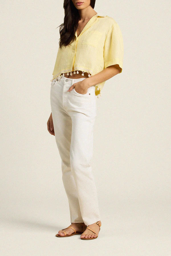 Tr1553 Yellow Linen Shirt