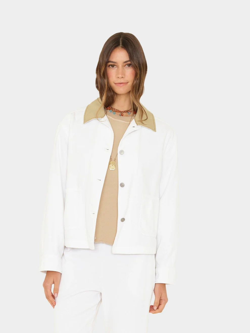 Xixw045 White Denim Contrast Jacket