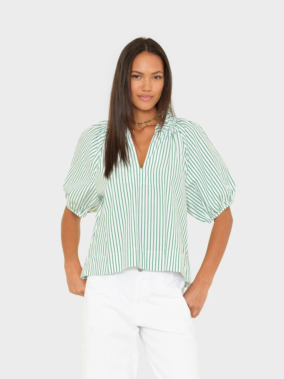Xis048 Green Stripe Top