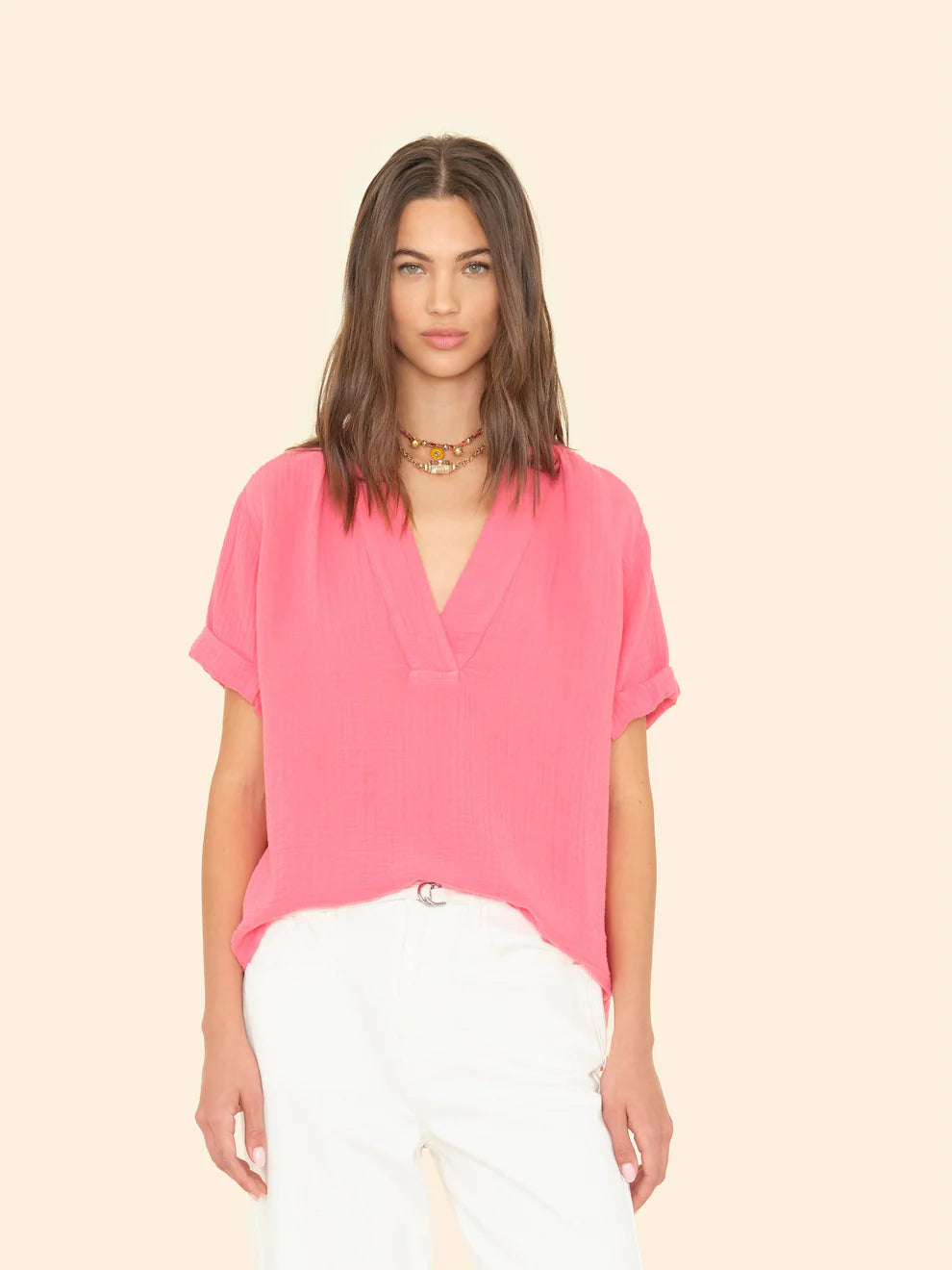Xix5chg004 Xirena Coral Gauze Popover Top