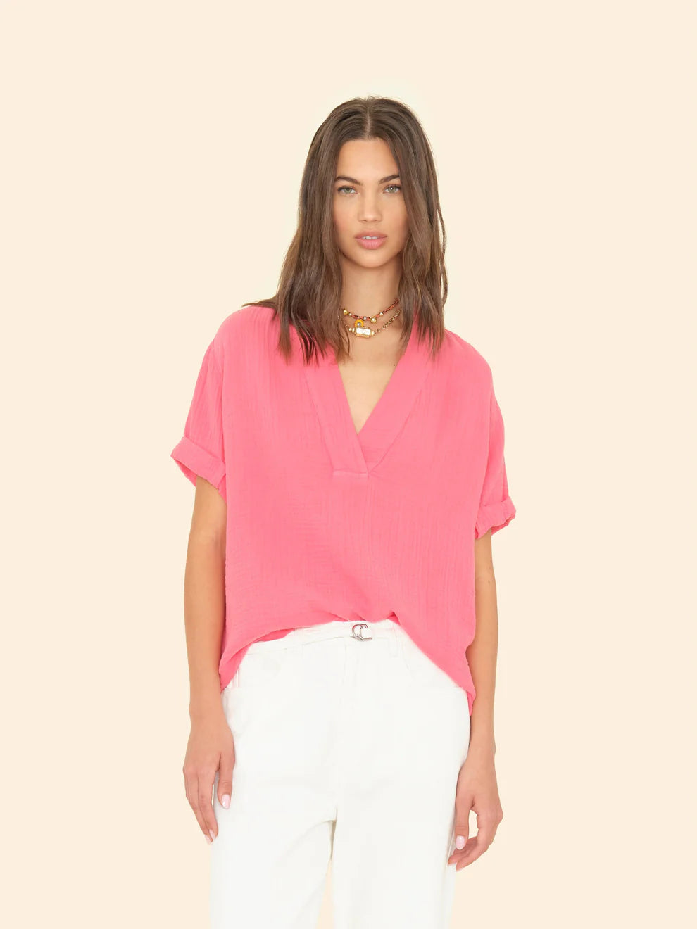 Xix5chg004 Xirena Coral Gauze Popover Top