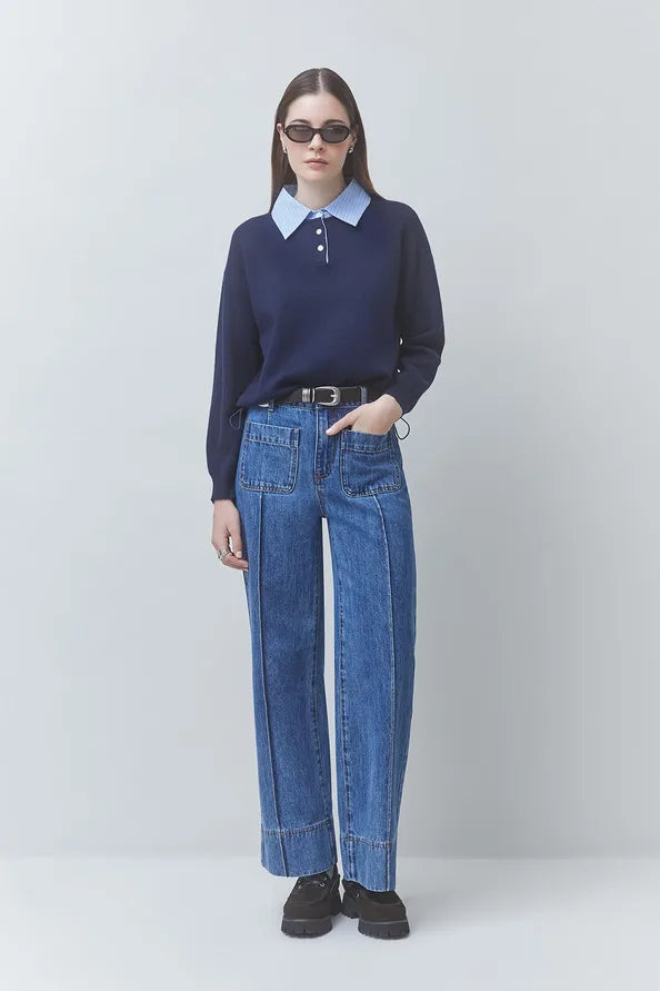 Sun1146 Two Tone Polo Sweater