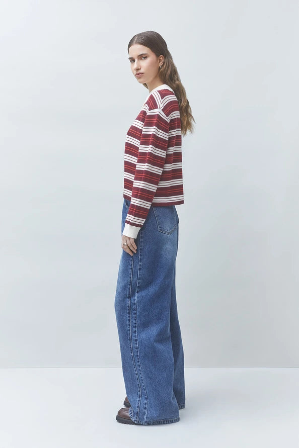 Sun1180 Burgundy Stripe Polo Sweater