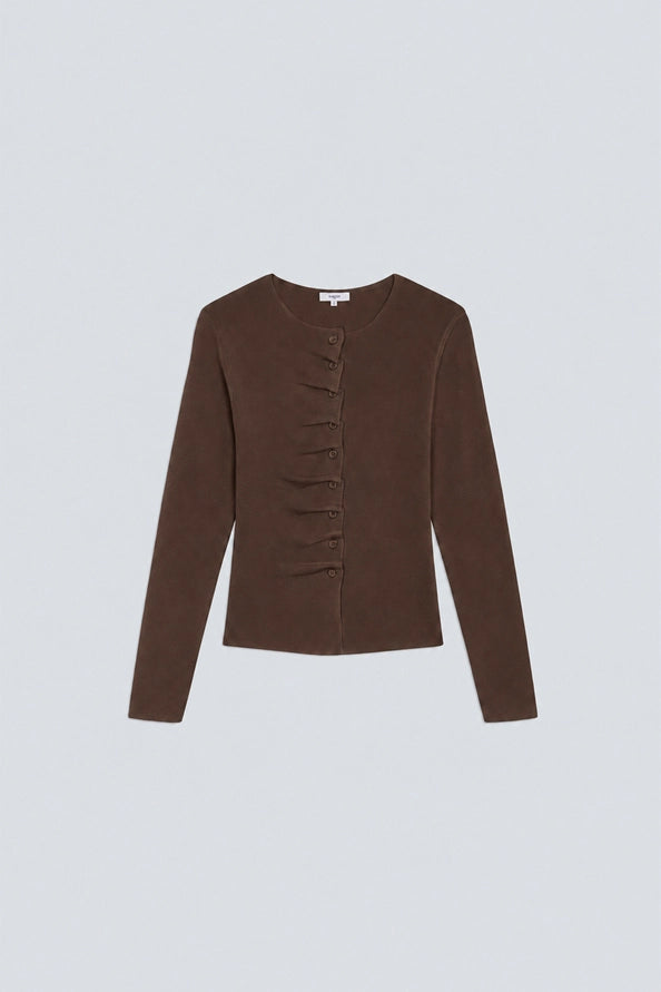 Sun2349 Brown Pleated Cardigan