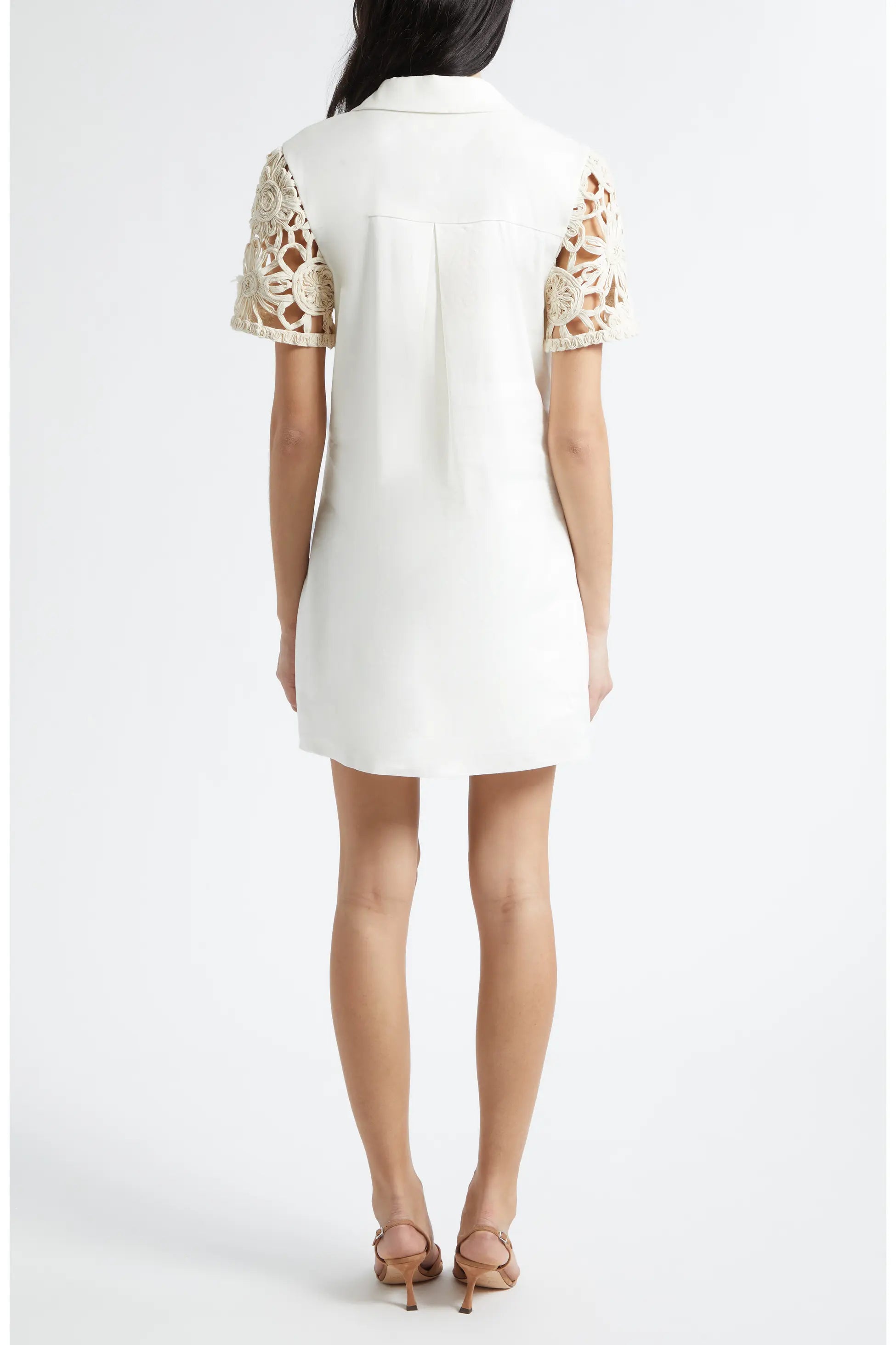 Ra3013 Ivory Crochet Sleeve Dress
