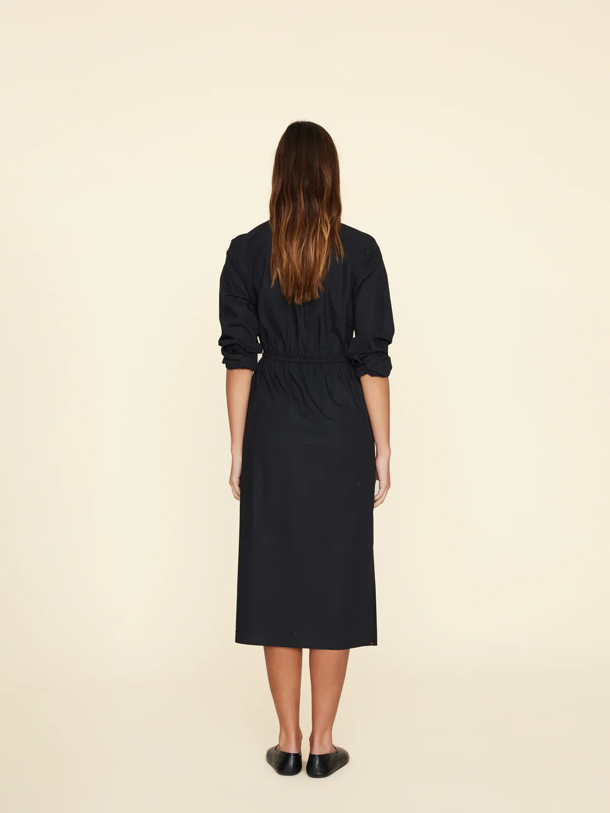 Xid4avc009 Black Poplin Midi Dress