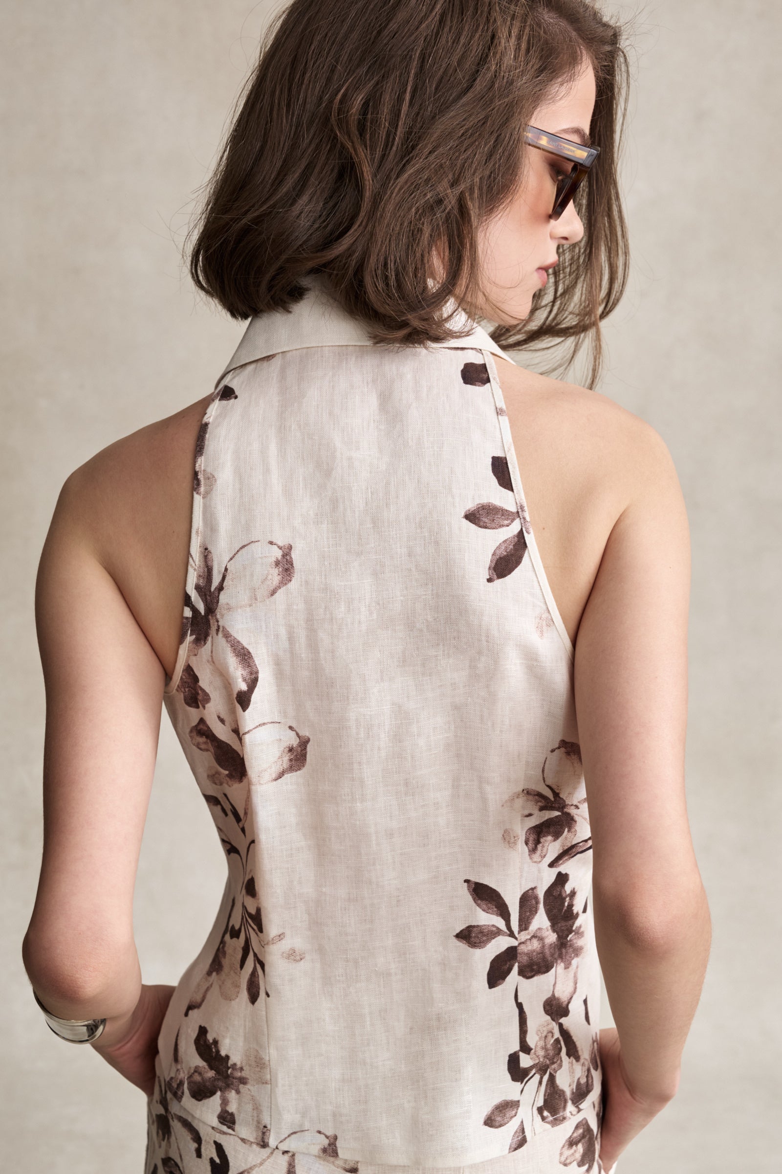 He463 Painted Floral Halter Top