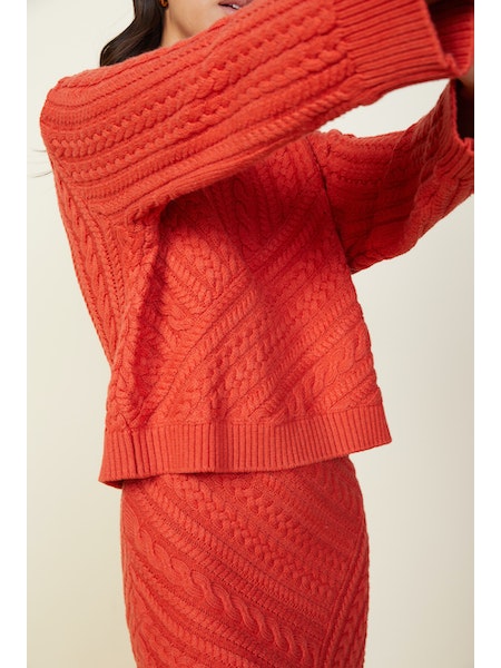 Moht1423 Monrow Red Cable Knit Sweater