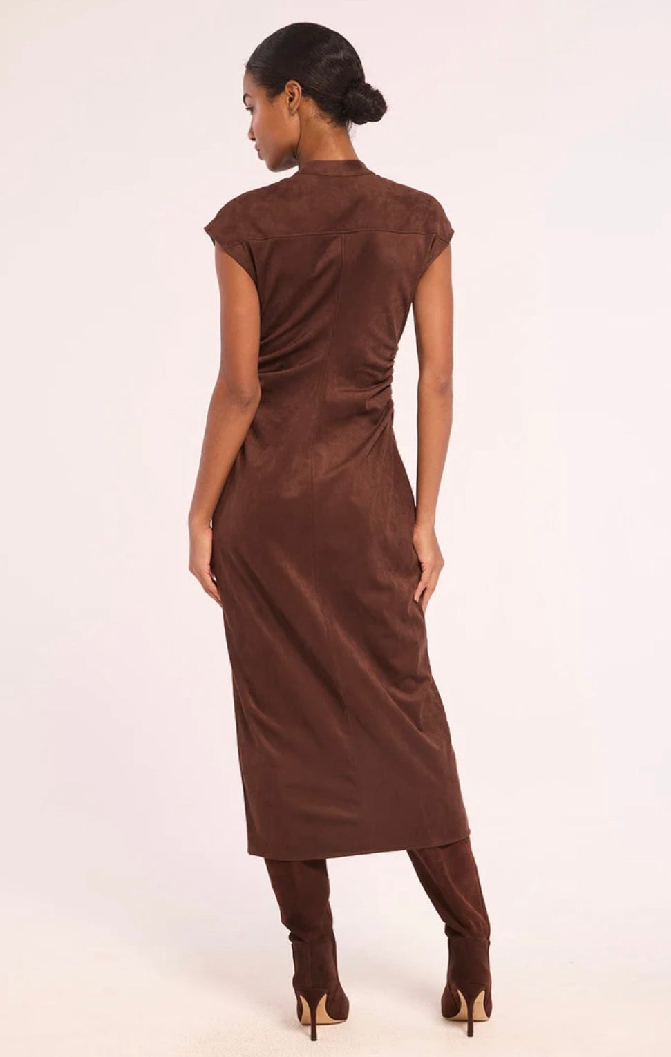 Mi98117 Faux Suede Midi Dress