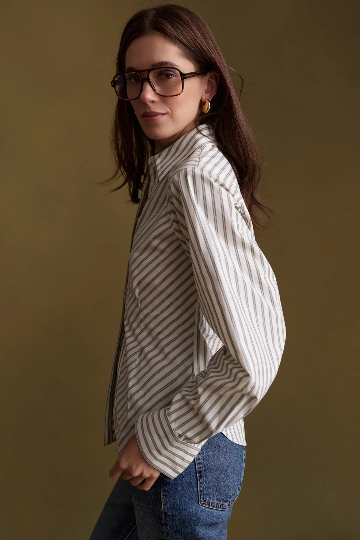 Het021 Ivory Stripe Poplin Top