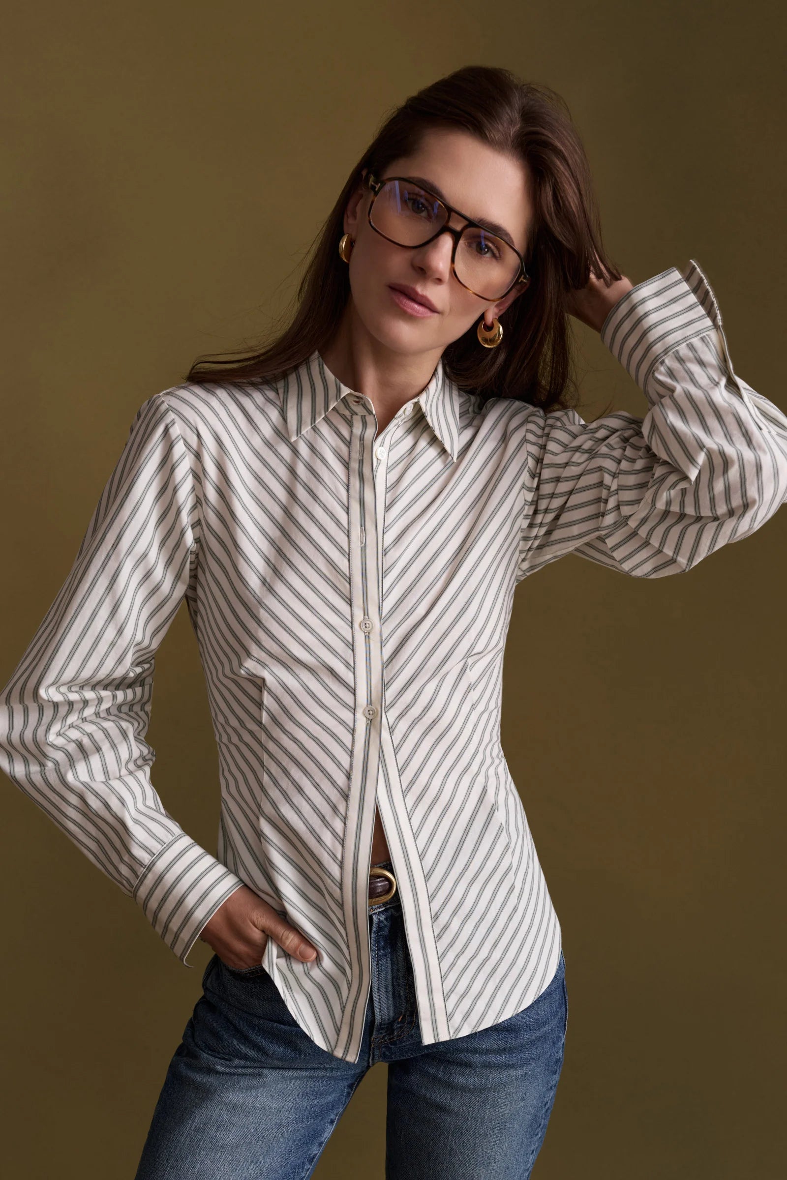 Het021 Ivory Stripe Poplin Top
