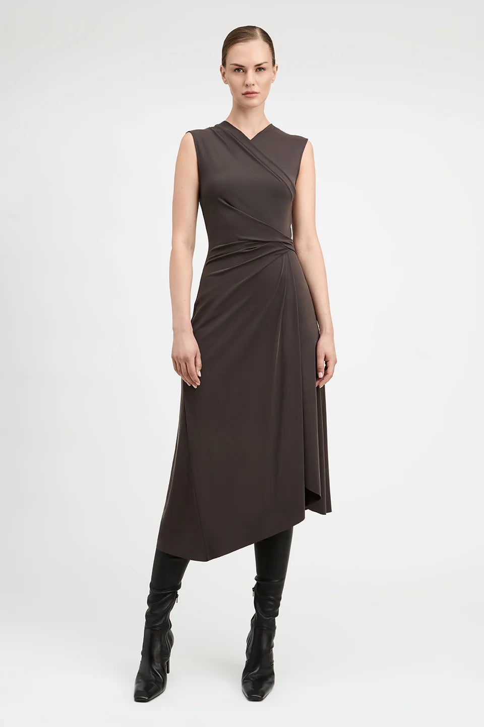 De5914 Modal Jersey Faux Wrap Dress