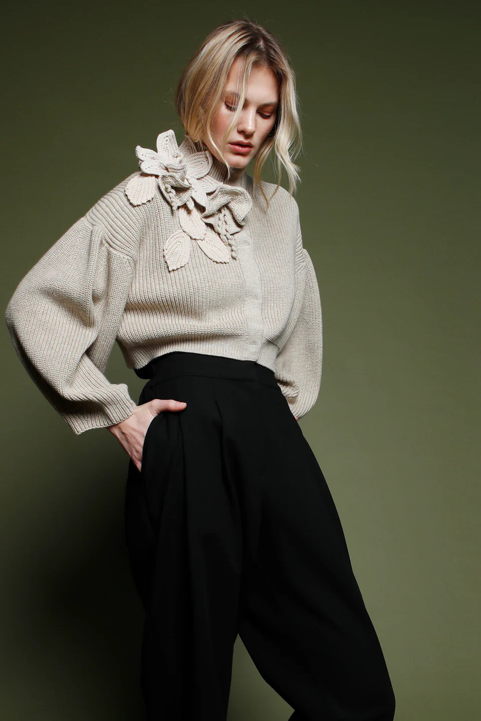 Ps2552 Embellished Funnel Neck Cardigan