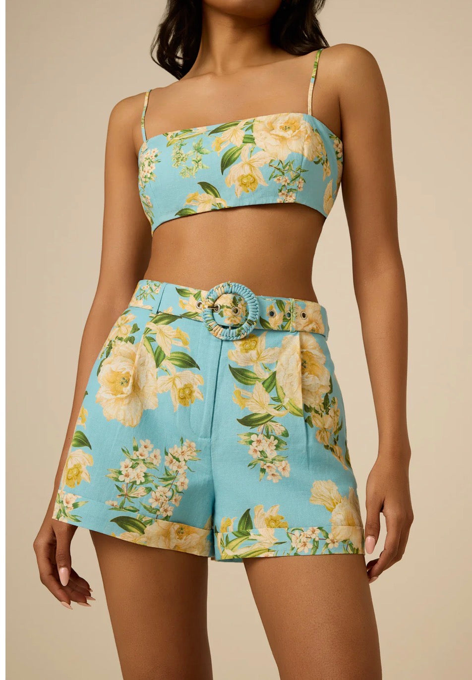 He5836 Floral Linen Shorts