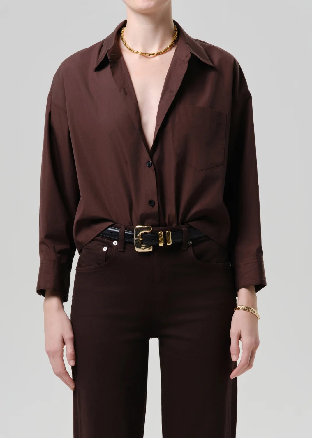 Ci9514 Espresso Crop Poplin Top