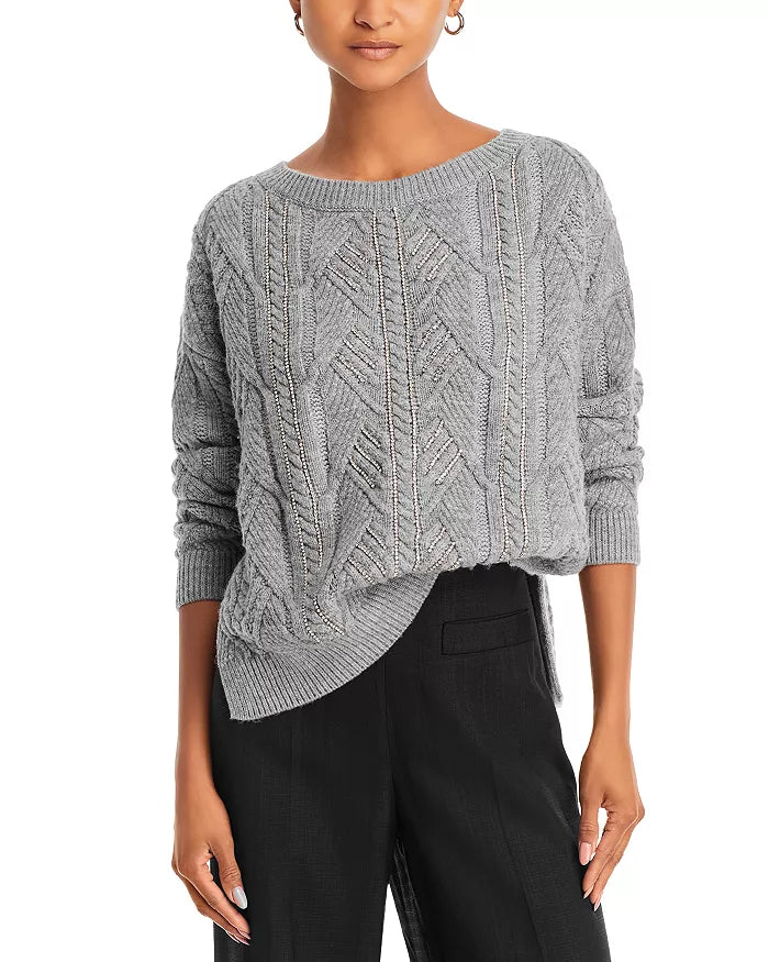 Ra237008 Ramy Brook Embellished Cable Knit Sweater