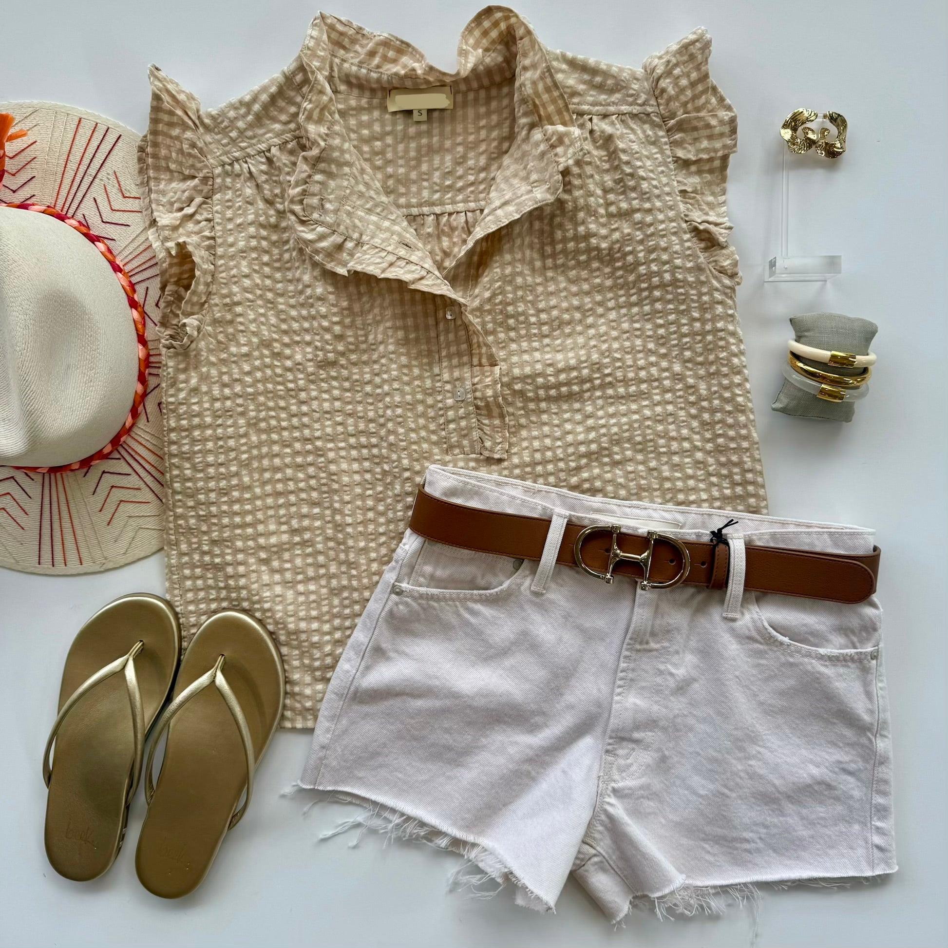 St1577 Tan Gingham Top