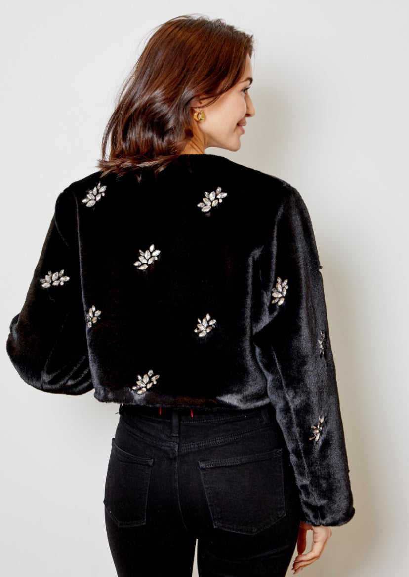 Dh2120 Embellished Fuzzy Jacket