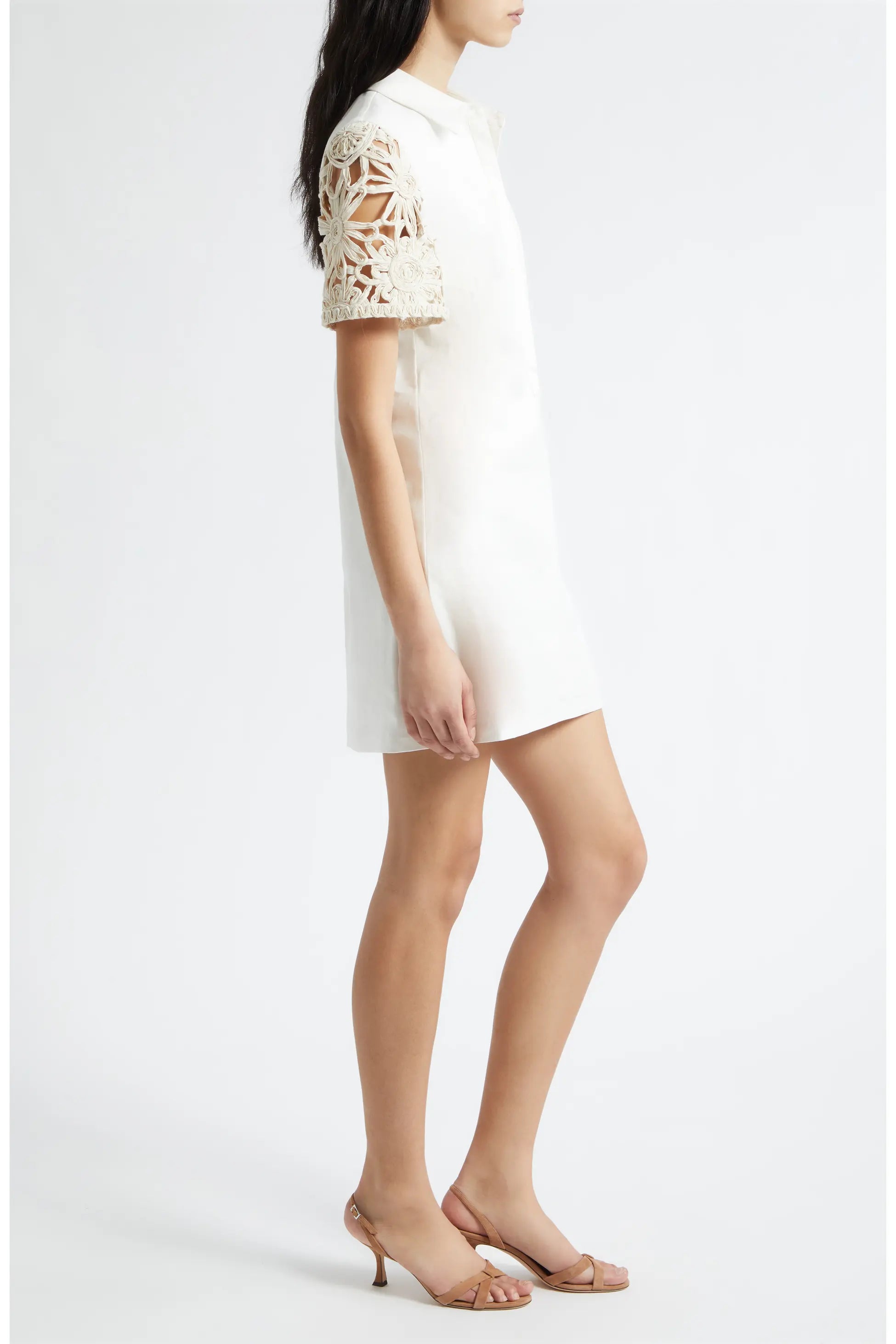 Ra3013 Ivory Crochet Sleeve Dress