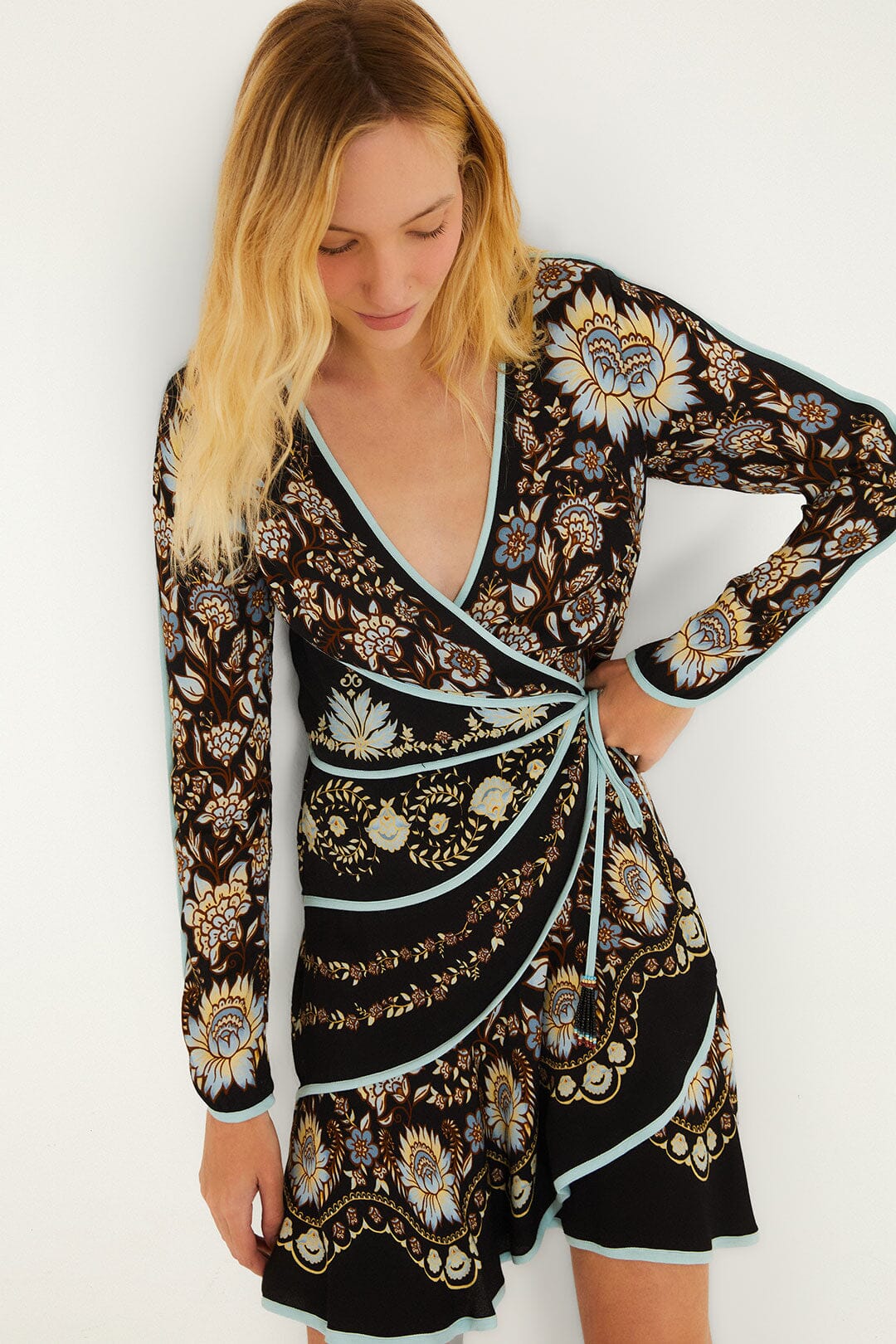 Fa362098 Printed Black Wrap Dress