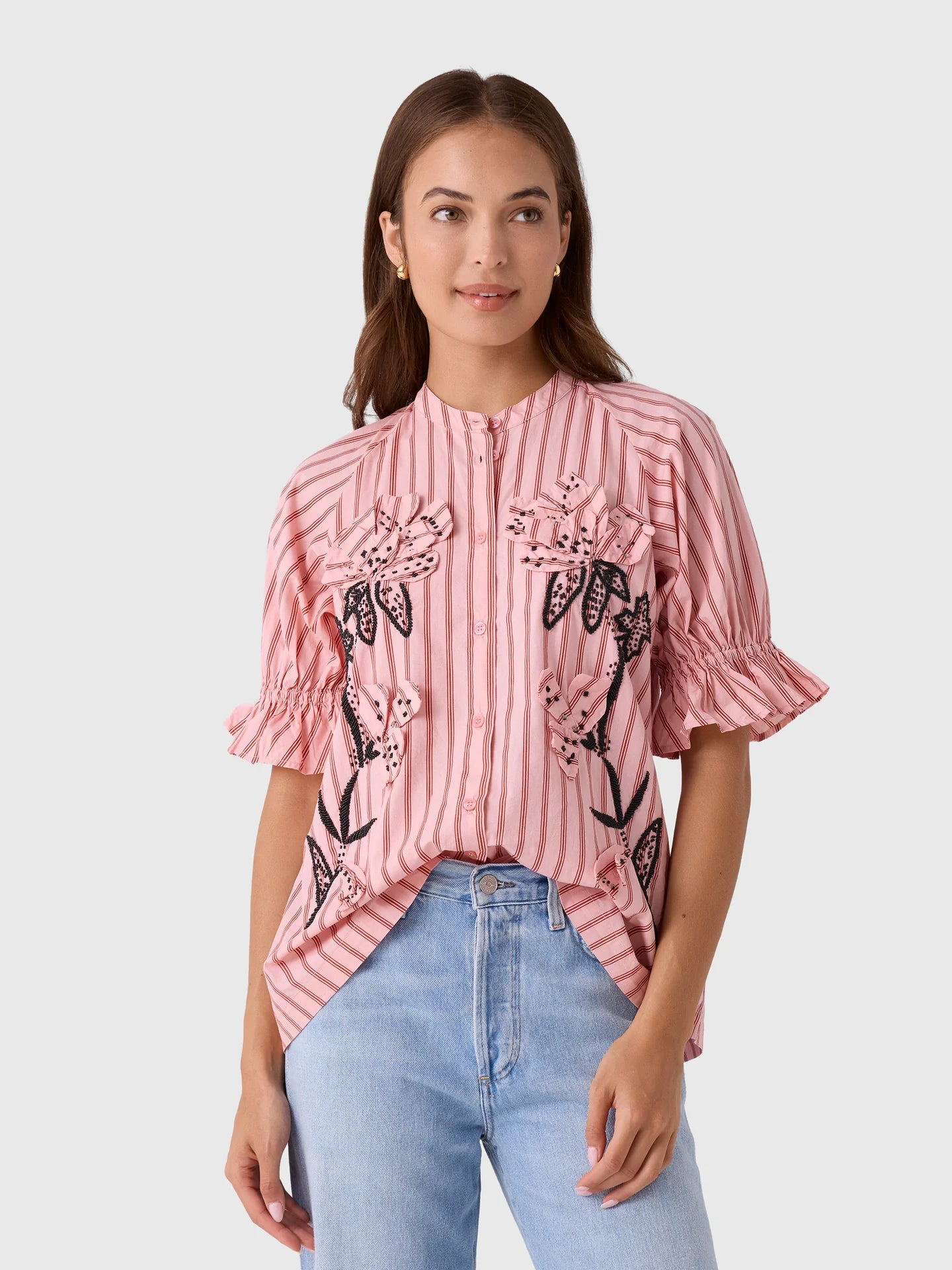 Es2893 3D Flower Blouse