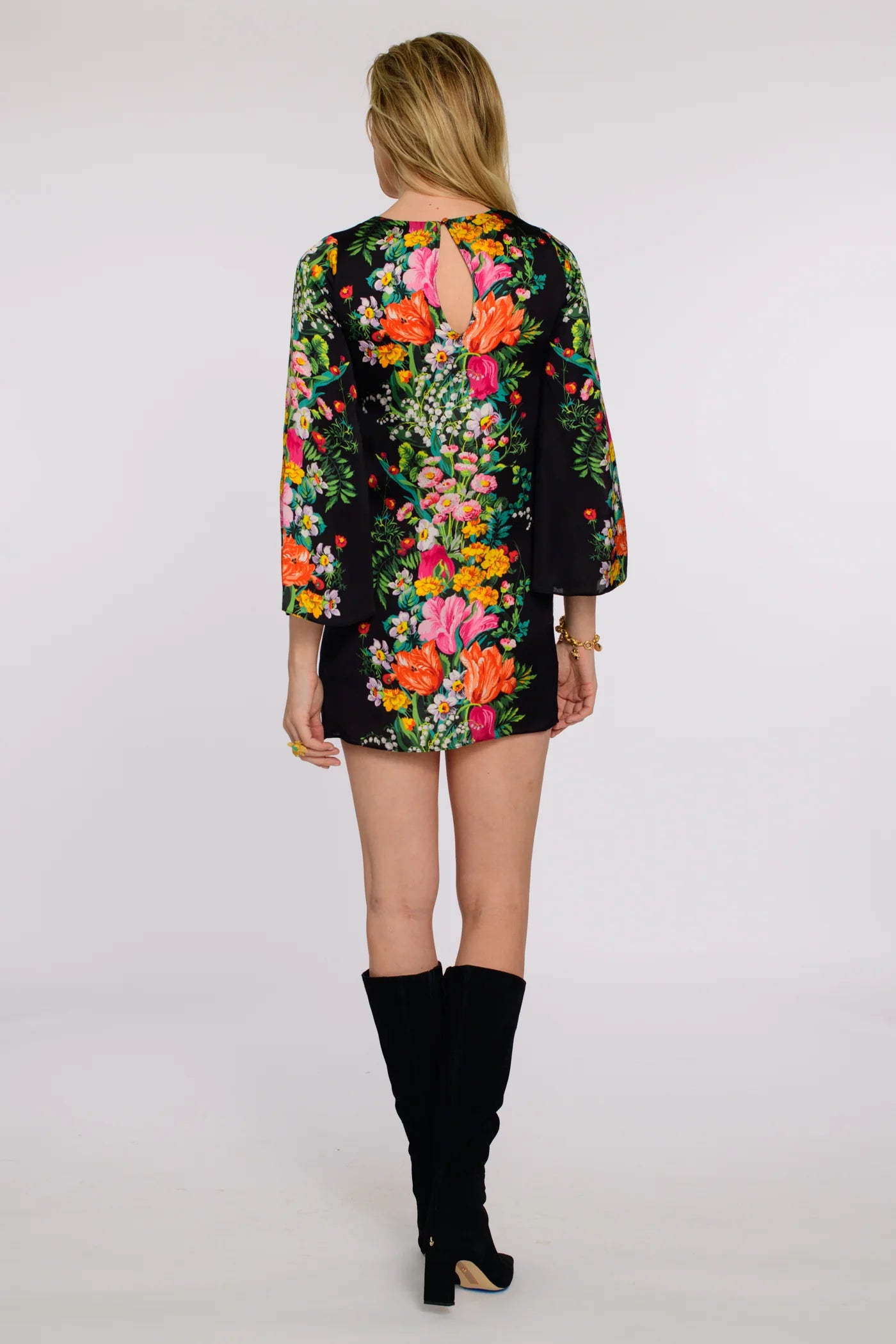 El1110 Black Floral Shift Dress