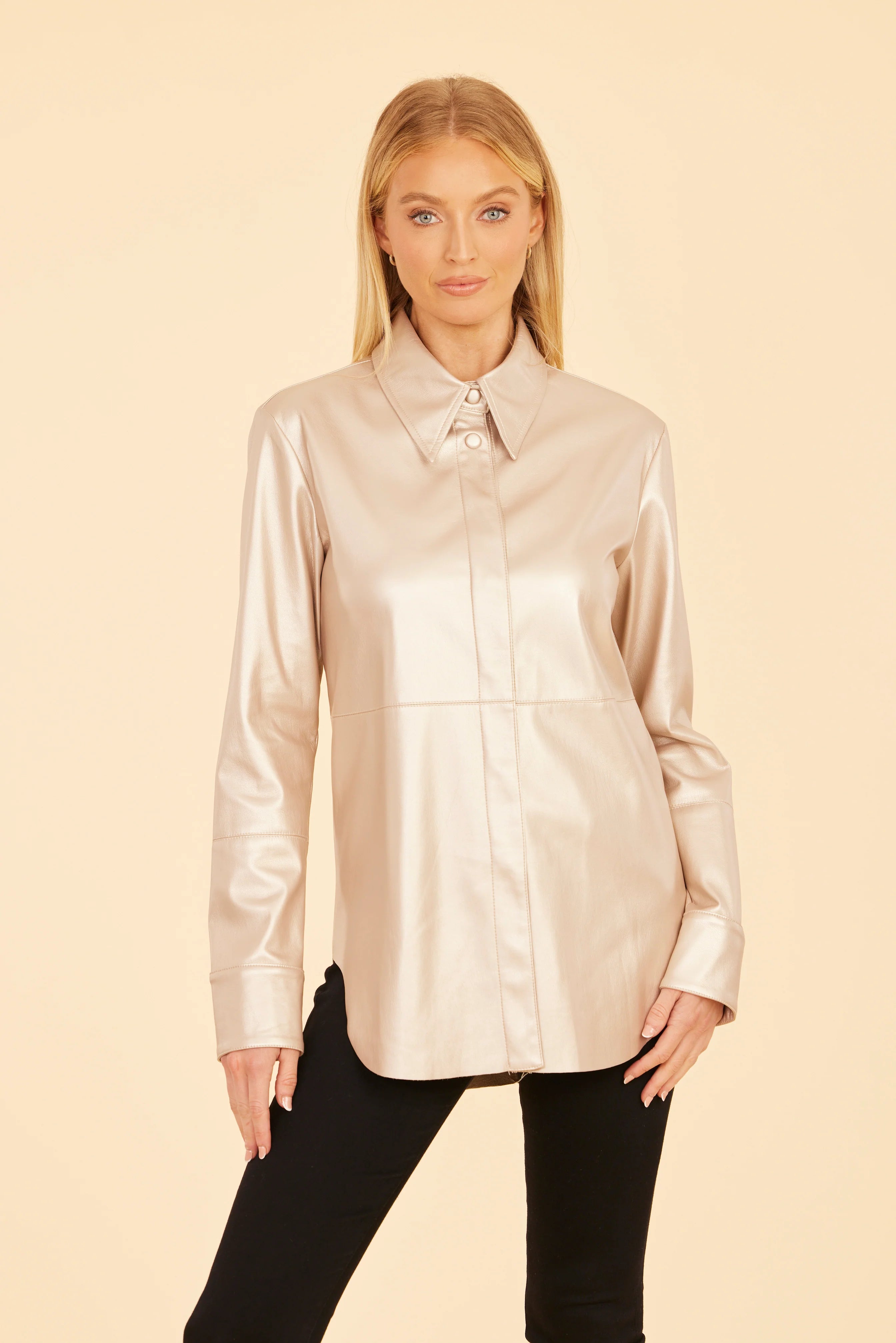 Do75064 Gold Vegan Leather Shirt