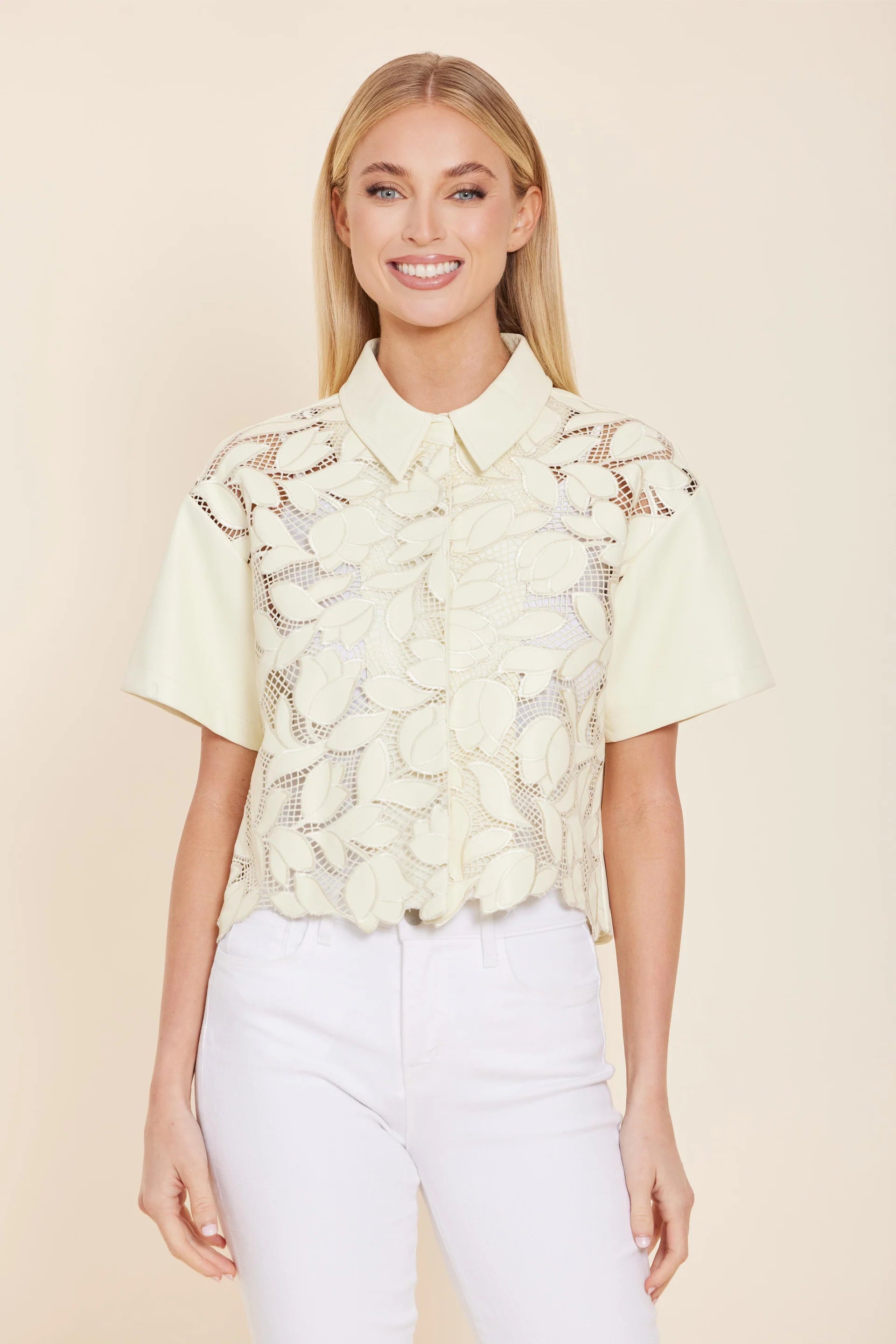 Do288 Floral Cutout Top - Butter Yellow