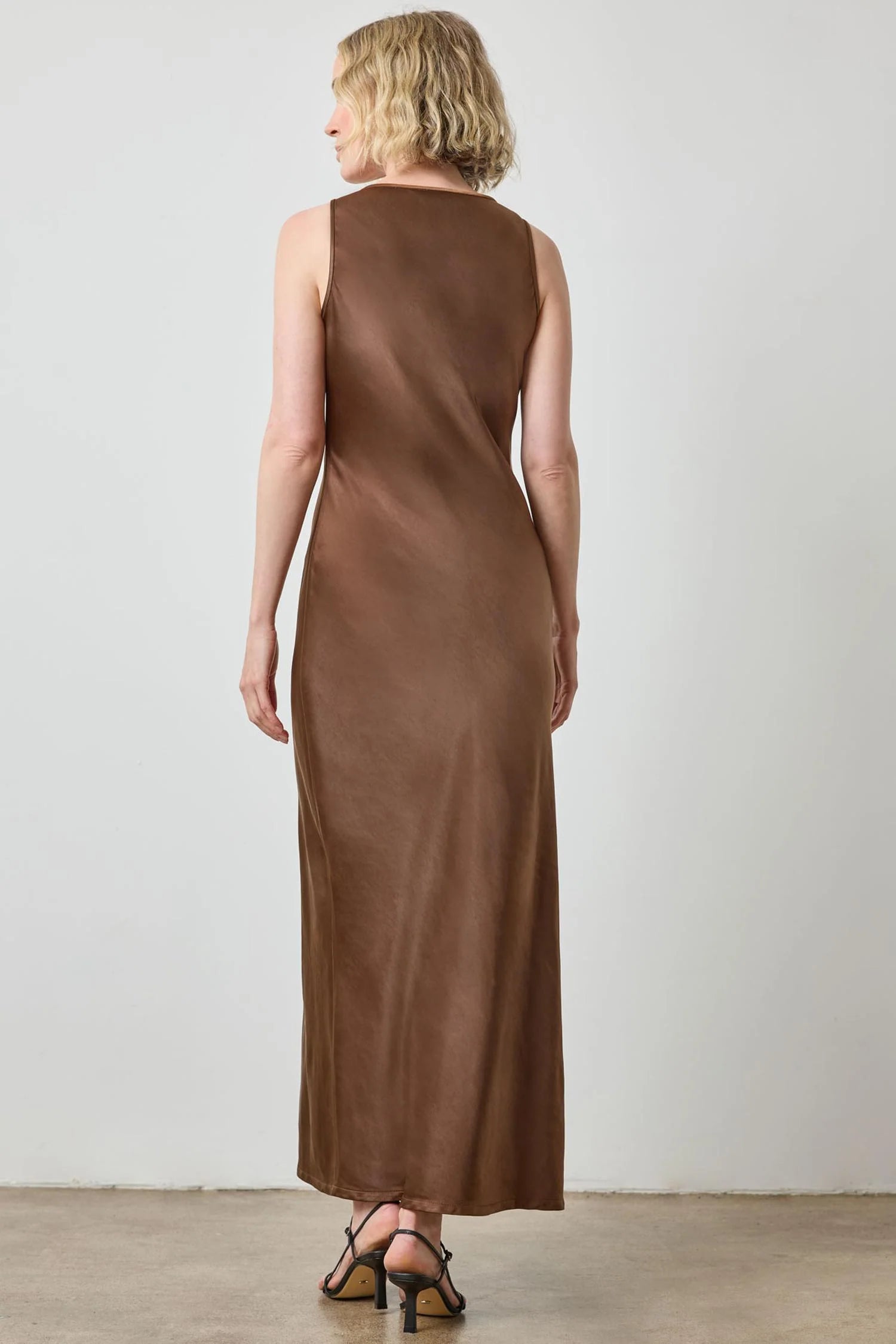 Lipa3146 Chocolate Satin Maxi Dress