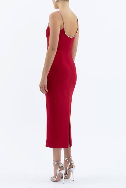 Re1682 Rebecca Vallance Akari Red Emebllished Midi Dress