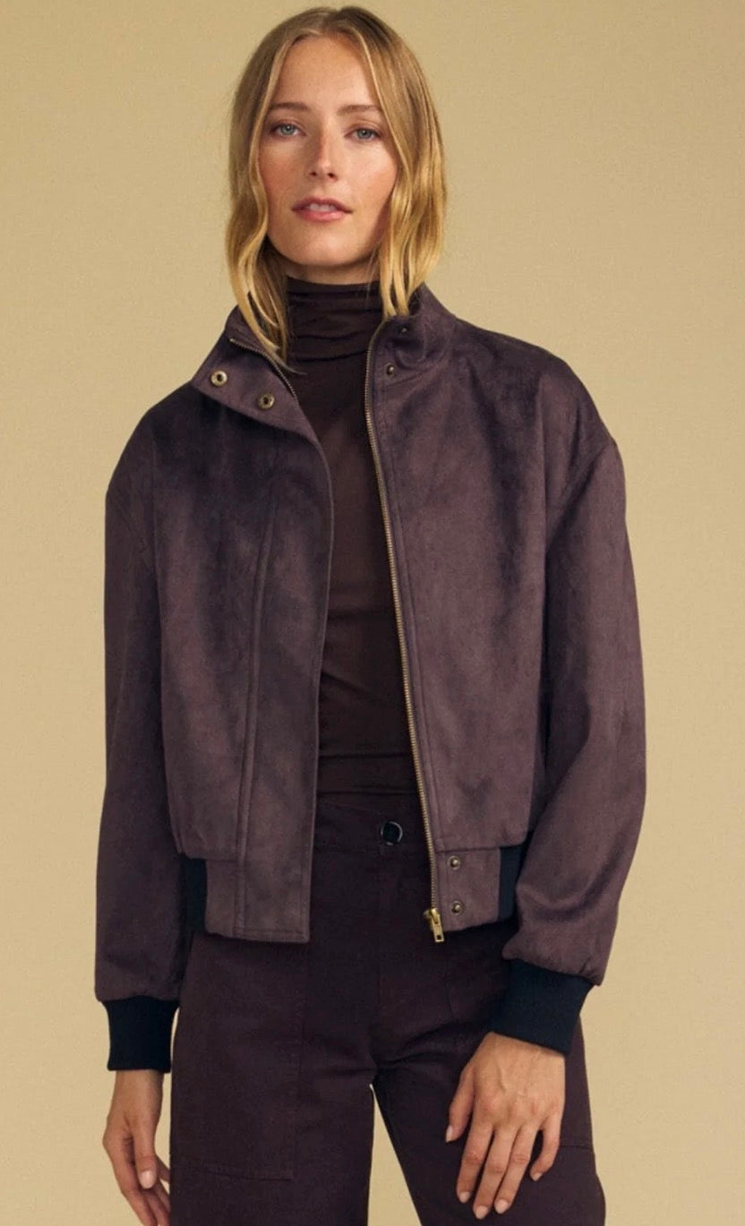 Vequincy Brown Faux Suede Bomber Jacket