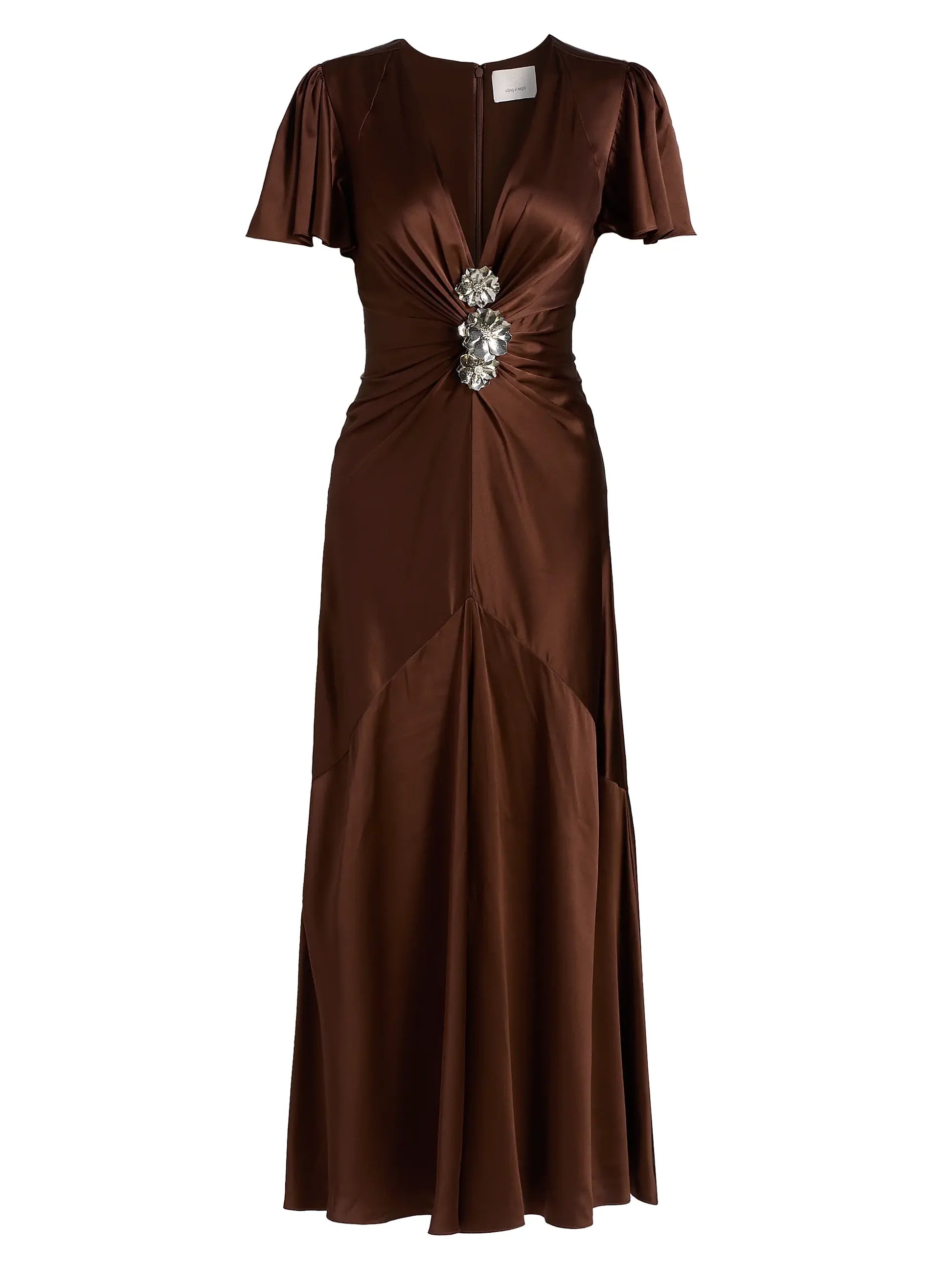 Cizd3234 Cinq A Sept Kordyn Brown Silk Midi Dress