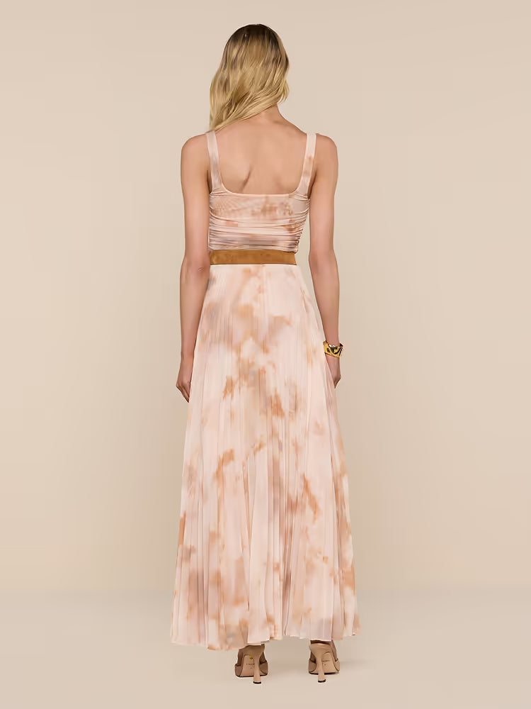 La3413 Tie Dye Pleated Maxi Skirt