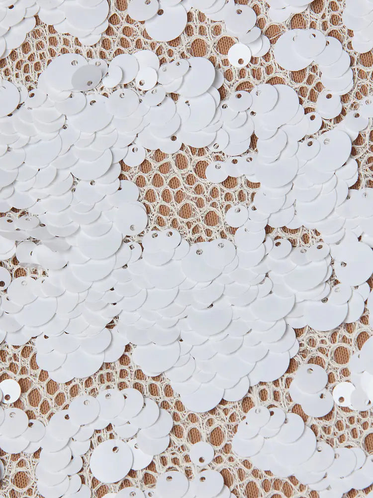 La3420 White Sequin Lace Midi Skirt