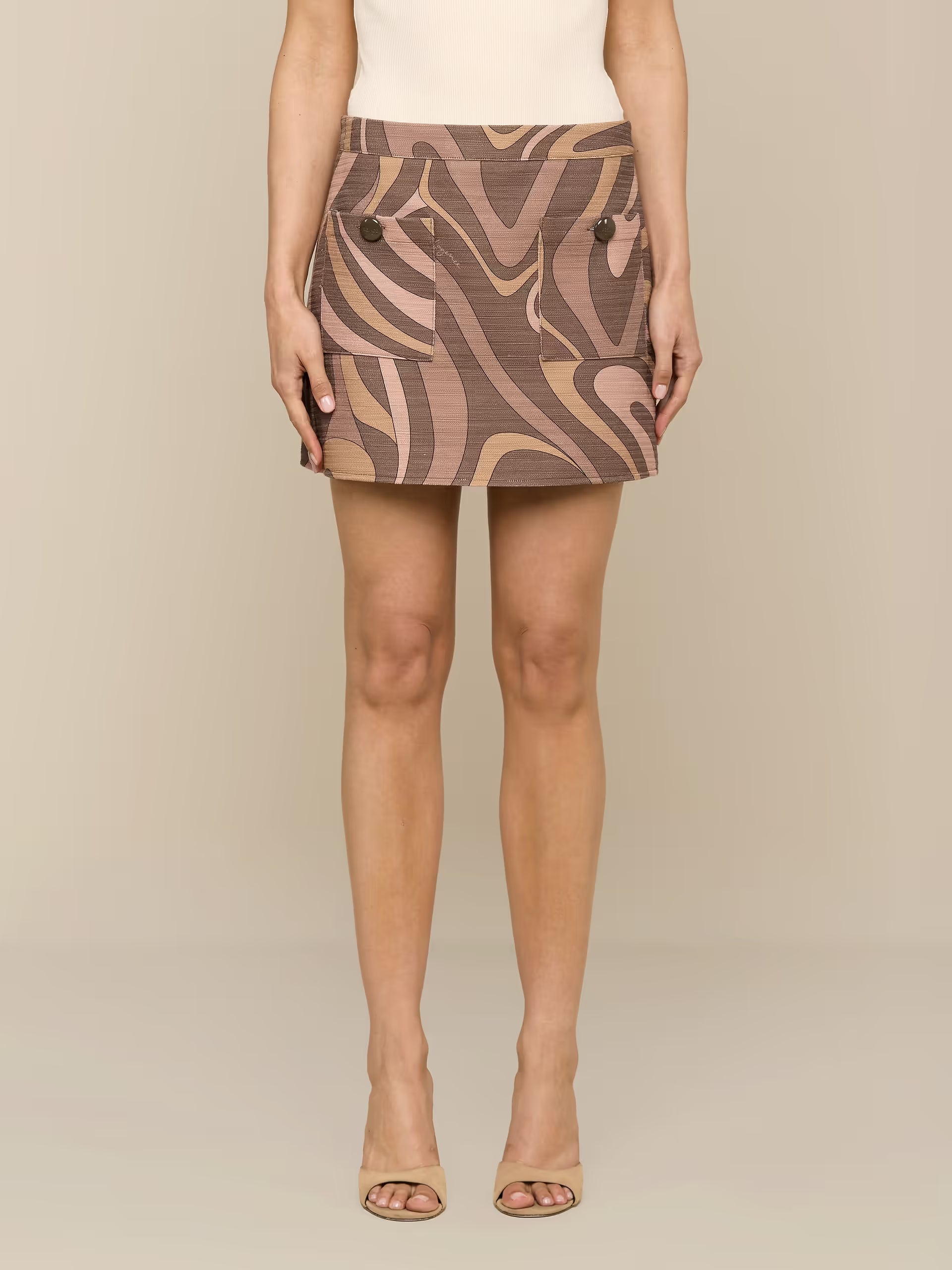 La3469 Brown Swirl Low Rise Skirt